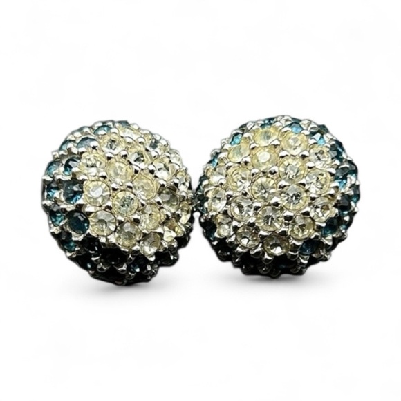 Ciner Vintage Crystal Blue and White Stud Clip On Earrings - Picture 1 of 8